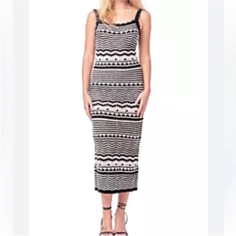 Joie Black and White Sheath Midi Dress Sleeveless Scoop Neck size L